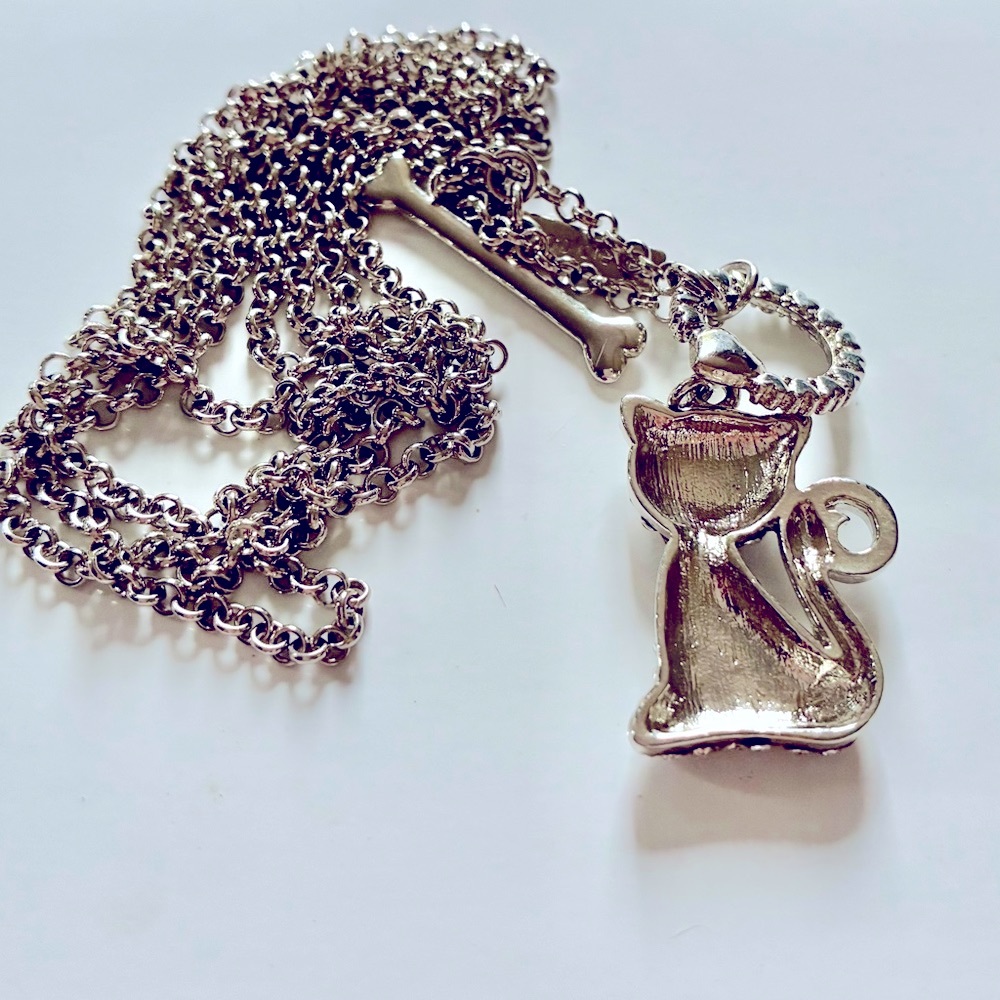 😺 Genuine Crystal Silver Tone Kitty Cat Pendant Necklace by Cookie Lee - Picture 6 of 11